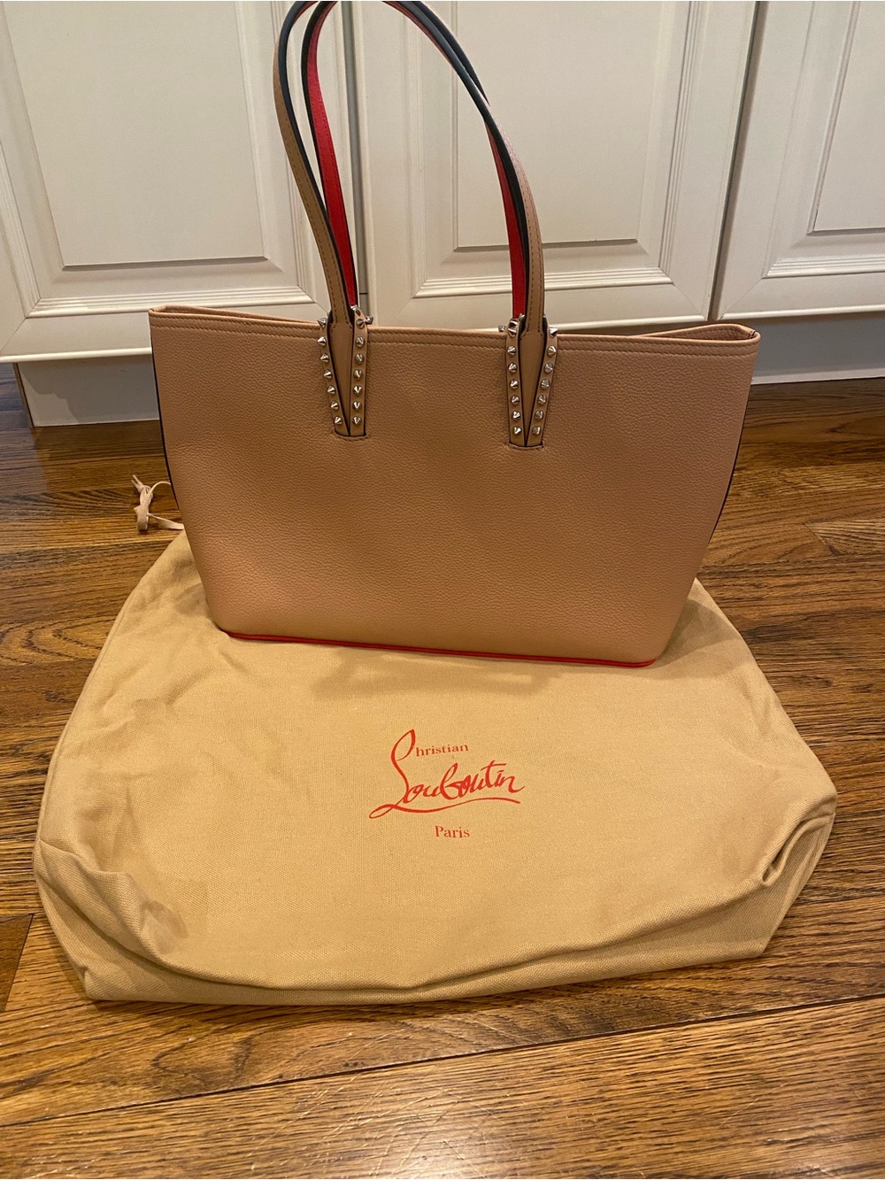 Christian Louboutin Nude Leather Tote with Red Trim